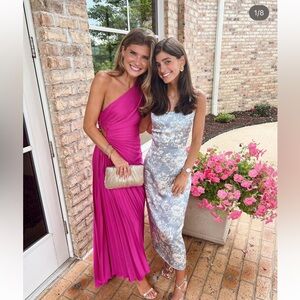 MANGO pink asymmetrical pleated dress